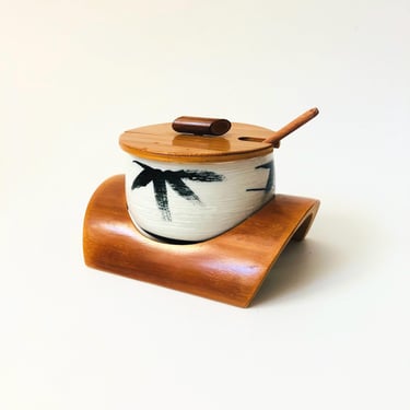 Japanese Bamboo and Ceramic Condiment Bowl 