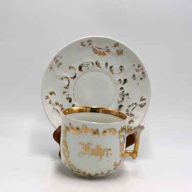vintage Porcelain Father Mustache Cup with Saucer made in Germany 