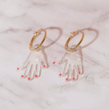 Hand Earrings - Acrylic and Gold Hoop