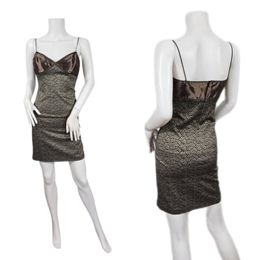 Laundry Shelly Segal Y2K Vintage Metallic Bronze Lace Short Slip Dress I Sz Med I Sz 42 