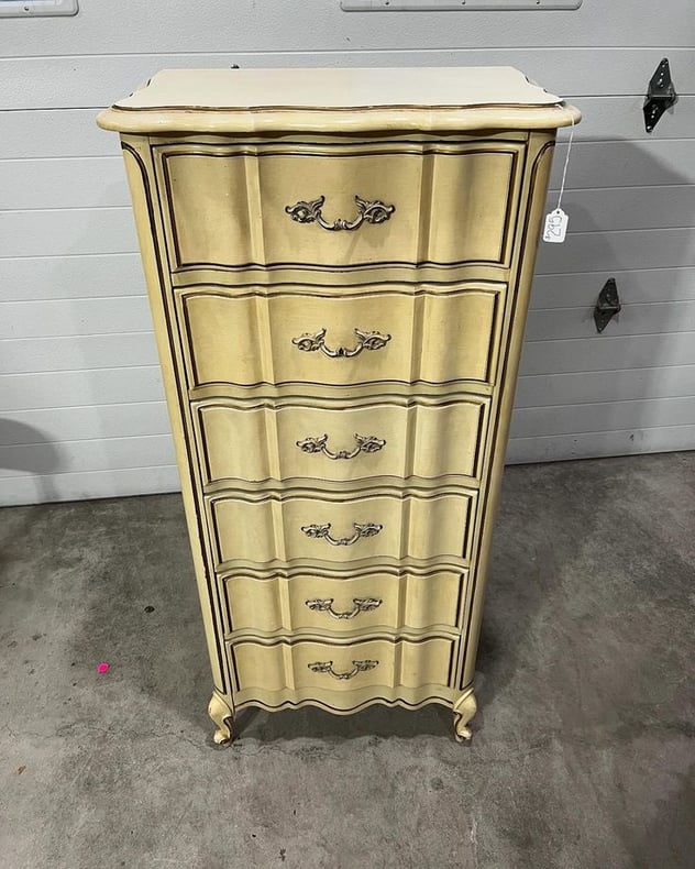 Classic faux French lingerie chest. 24” x 15.5” x 53” 