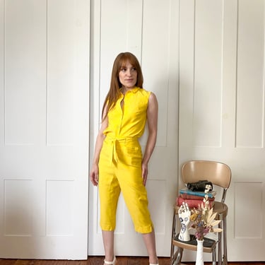 Xs/S 1960s Majestic Yellow Silk Blouse and Pants Set 