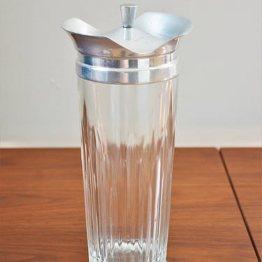 Vintage Cut Glass Cocktail Shaker with Aluminum Lid, Retro Barware 