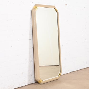 Romweber Hollywood Regency Chinoiserie Lacquered Grasscloth and Brass Wall Mirror