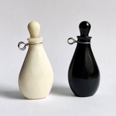 Pair Vintage Elsa Peretti Halston Glass Perfume Bottle Pendants, One ~1/2 Full 