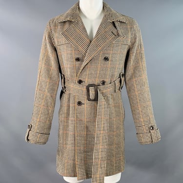 BLACK FLEECE Size 40 Beige Multi Color Houndstooth Wool Double Breasted Belted Trenchcoat