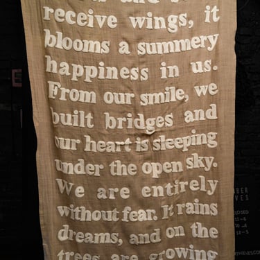 Taupe &quot;We Are Entirely Without Fear&quot; Wool Poetry Scarf/Throw