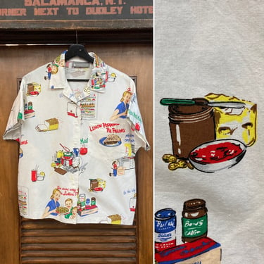 Vintage 1980’s New Wave 1950’s Style Cotton Print Rockabilly Shirt, 50’s Atomic Life, 80’s Pop Art, Vintage Clothing 