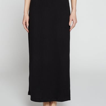 Rachel Chunky Rib Side Slit Midi Skirt - Black