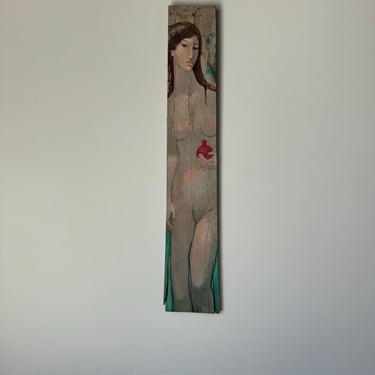 1990's Suzie Zuzek Urban Nude Woman With Pomegranate Painting 