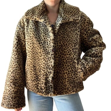 Vintage Marvin Richards Leopard Cheetah Animal Print Cropped Teddy Coat Jacket M 