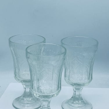 Vintage Indiana Madrid Pattern Ice tea Water Wine  Goblets in Pretty  Clear Glass- set of  Three 