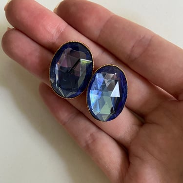 Pretty Purple Blue Crystal Clip On Earrings