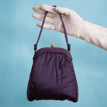 Vintage Morris Moskowitz Navy Blue Satin Handbag | 1950s Eventing Bag Purse 