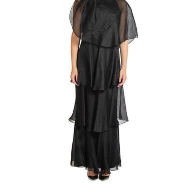 1970S Richilene Black Silk Gazar Gown 