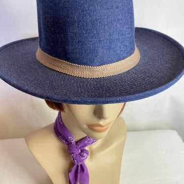 70’s vintage denim western hat cowboy style boho hipster wide brim hat Men’s fedora Unisex androgynous size Medium 