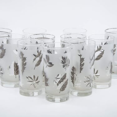 Set of Eleven 1950s Mid-Century Modern Silver Leaf Drinking Glasses 