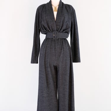 Vintage 1980's Charcoal Grey Wool Knit Jumpsuit by Tape Measure / L