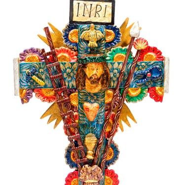 VINTAGE: 16" Old Authentic PERUVIAN Arma Christi Cross - Cross of Passion - Folk Art - Indigenous Art - Religious Icon - SKU 31-A-00030207 