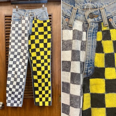 Vintage 1980’s Levi’s 505 Checkerboard Artwork Denim Jeans, 80’s Punk, Vintage Denim, Vintage Streetwear, Vintage Pants, Vintage Clothing 