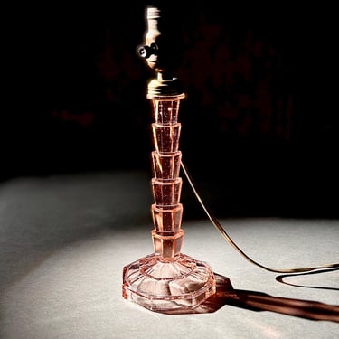 Vintage Pink Depression Glass Footed Table Lamp Antique Decoration, Tea Room 12