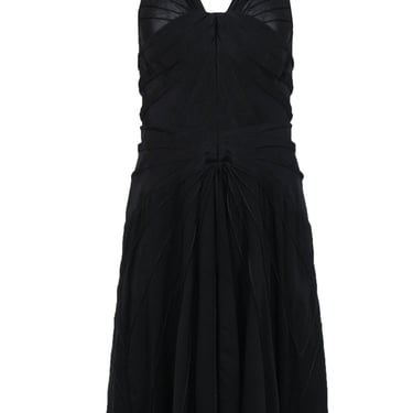Zac Posen - Black Silk Plunge A-Line Pleated Cocktail Dress Sz 10