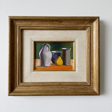 "COMPOSITION AVEC VERRES ET POIRE" OIL PAINTING BY RICHARD VASKELIS, 5x7