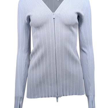 Proenza Schouler - Light Blue Ribbed Knit Zip-Up Cardigan Sz S