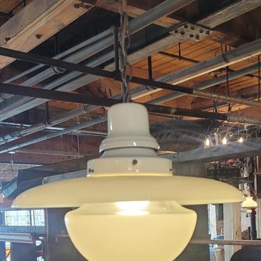 White Metal Swag Light w/Glass Globe