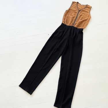Vintage Brown + Black Textured Knit Jumpsuit 