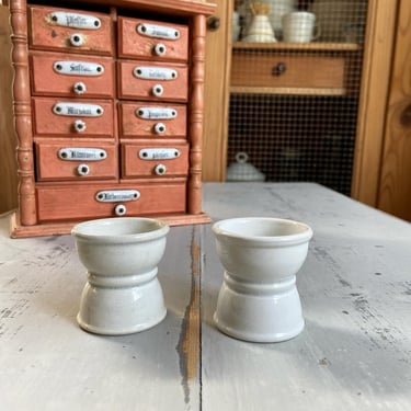 Beautiful set of 2 vintage French ironstone white egg cups 
