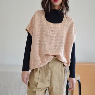 peach loose knit short sleeve pullover sweater 