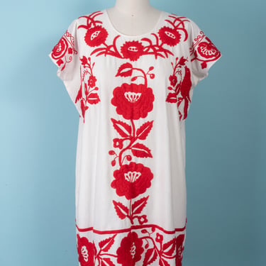 Amazing 70s Mexican White Cotton Dress with Bold | Cherry Modern Vintage -  Portland, OR | ATTIC