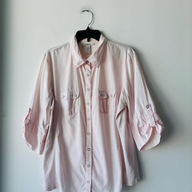 Vintage Style & Co. Blouse Button Up Top Pink Ballet 3/4 Sleeve Pockets Cotton Womens 16 
