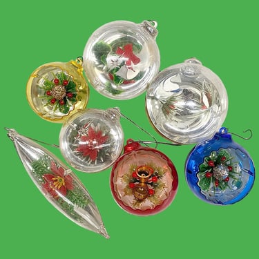 Vintage Christmas Ornaments Retro 1960s Mid Century Modern + Jewelbrite + Plastic + Set of 7 + Multicolor + Xmas Tree Decor + MCM Decoration 