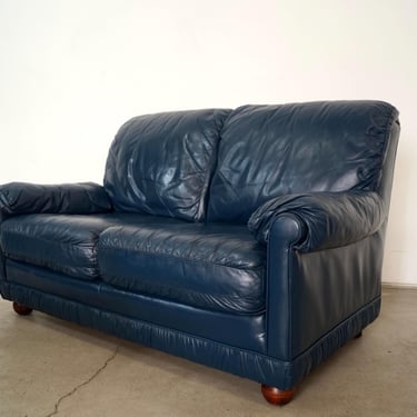 1970’s Hollywood Regency Genuine Leather Loveseat Sofa 