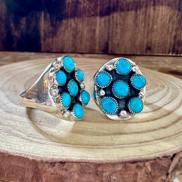 FLOWER CLUSTER TURQUOISE and Sterling Silver Ring | Large Statement | Most Likely Navajo | Southwestern Jewelry | Sizes 10.5, 12 