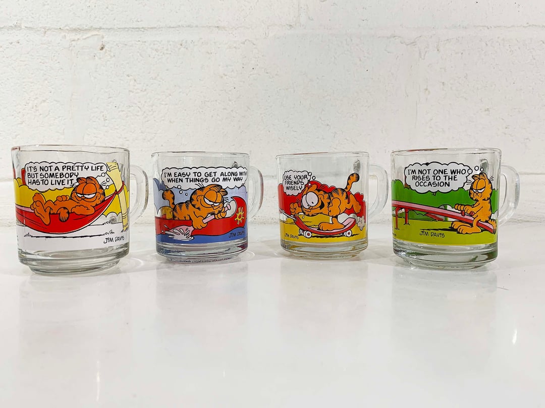 Vintage Garfield Mugs Set of 4 Glass Tea Coffee McDonald's Jim | Check ...