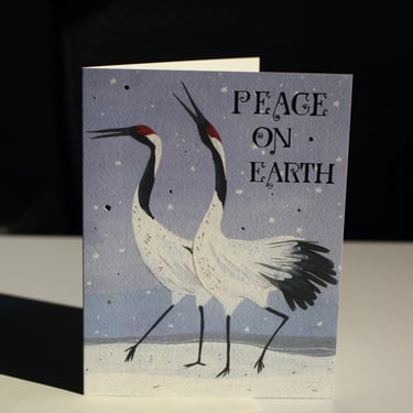 Red Cap Cards Snow Crane Holiday Card