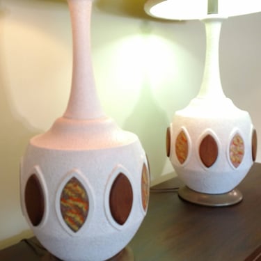 Mid Century Pair of Plaster Large Table Lamps 