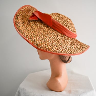 1930s Multi-Colored Straw Wide Brim Hat 