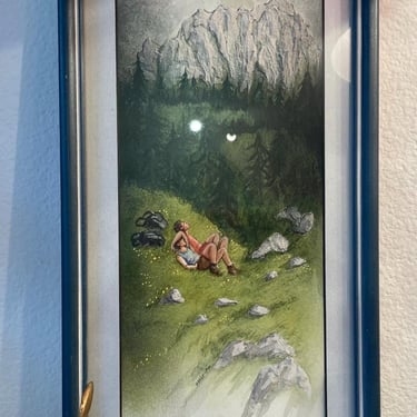 Vintage Frame Original Art Painting Landscape 3D Texture Mountain | Hiking Original Art | Peaceful Art Paint Wall hanging | Gift for hiker 