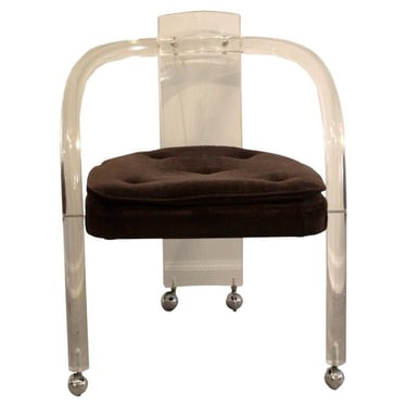 Mid Century Modern Charles Hollis Jones Style Lucite Rolling Vanity Chair 