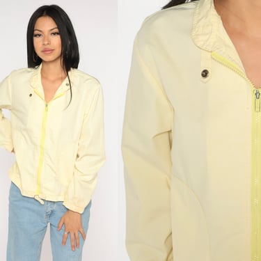 Yellow Windbreaker Jacket Zip Up Jacket 80s Pastel Jacket 1980s Windbreaker Plain Simple Basic Jacket Retro Cotton Blend Vintage Small s 