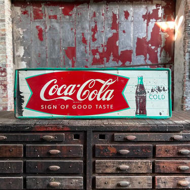 Vintage 1950 Coca-Cola Soda Tin Sign Fishtail Logo 