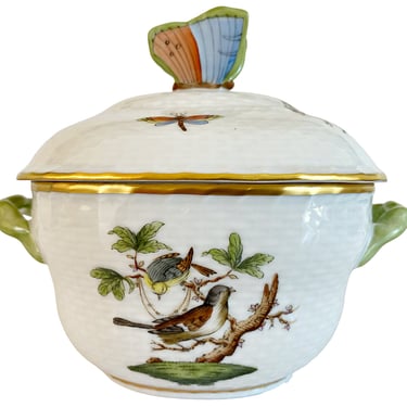 Herend porcelain box, Rothschild Birds butterfly Box, Lidded sugar bowl Hand painted Hungarian china 