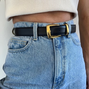 Vintage Italian Navy and Gold Tone Leather Belt