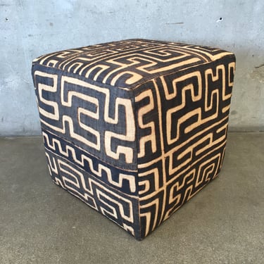 Ottoman Upholstered in Vintage African Kuba Cloth