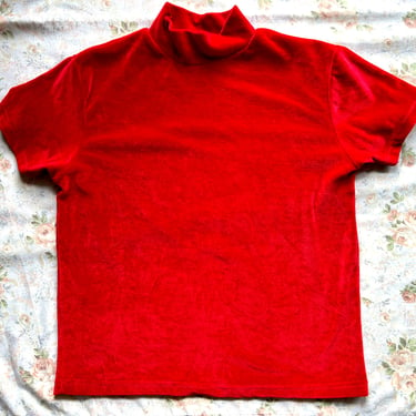 1990's Size M/L Red Velour Mockneck Top 