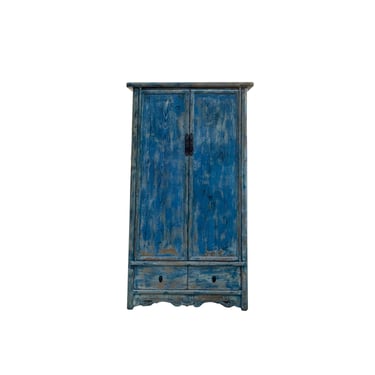 Distressed Bright Blue Tall Oriental Noodle Cabinet Storage Armoire ws4322E 